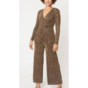 JEALOUS TOMATO SZ M gold zebra print faux wrap long sleeve retro jumpsuit B138